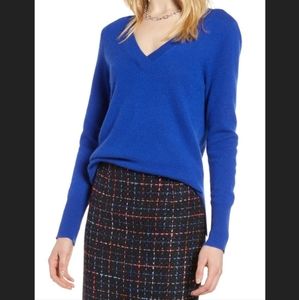 Halogen V-Neck Cashmere Sweater, Blue, Size M